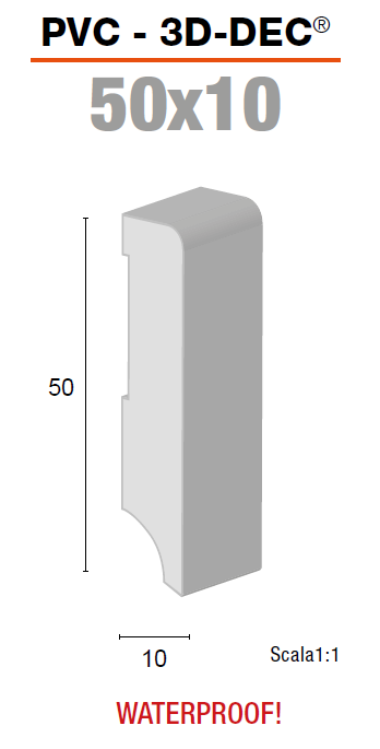 BATTISCOPA in pvc BIANCO 50x10mm 3D-DEC